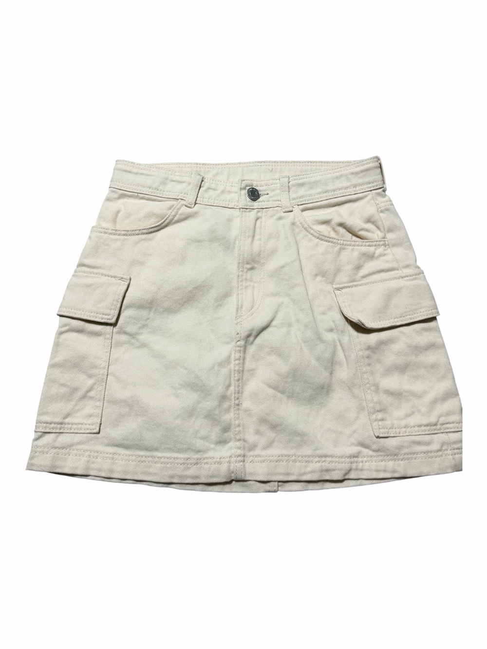 Cream Cargo Pocket Youth Mini Skirt H&M Size 12 School Girl Fall Uniform Boho